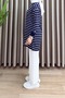 Pelin Tunic Two Yarn Fabric Women's Navy Blue Line Patterned Hijab Comfortable Tunic - 2
