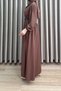 Mi̇ne Elbi̇se Strawberry Fabric Women's Brown Collar Cross Pleat Detailed and Openable Buttoned Hijab Dress with Detachable Belt - 3