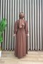 Mi̇ne Elbi̇se Strawberry Fabric Women's Brown Collar Cross Pleat Detailed and Openable Buttoned Hijab Dress with Detachable Belt - 4