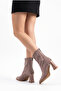 Women's Pointed Toe Back Zipper Mink Suede Stretch Thick Heeled Stretch Boots - 4