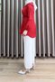 Gamze Tunic Poplin Fabric Women's Red Collar Detailed Full Length Buttoned and Detachable Belted Hijab Shirt - 3