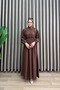 Mi̇ne Elbi̇se Strawberry Fabric Women's Brown Collar Cross Pleat Detailed and Openable Buttoned Hijab Dress with Detachable Belt - 2