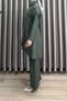 Suzan Takim Khaki Soft Tensel Fabric Full Button Shirt with Button Details, Two-Piece Hijab Set, Comfortable Fit. - 3