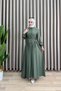 Cansel Dress Strawberry Fabric Women's Khaki Pleated Stitching Detailed Dress with Openable Buttons and Removable Belt - 3