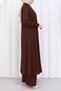 Women's Comfortable Cut Hijab Tunic Pants Set in Brown Color – Wrinkled Fabric, High Collar - 6