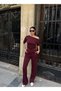 Oysho Fabric Off-Shoulder Two-Piece Set — Burgundy - 3