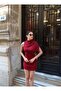 Sandy Fabric Eyelet Mini Dress — Burgundy - 4