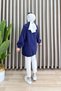 Ela Tunic Tencel Fabric Women's Navy Blue Collared Buttoned Tunic with Hood and Tie-Skirt Detail - 4