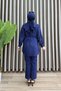 Semra Trouser Suit Megan Fabric Women's Navy Blue Cross Button Detailed Waist Belted Trouser Two-Piece Suit - 4