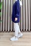 Ela Tunic Tencel Fabric Women's Navy Blue Collared Buttoned Tunic with Hood and Tie-Skirt Detail - 2