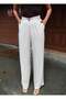 Linen Fabric Palazzo Summer Trousers — Beige - 4