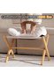 Bamboo Foldable Foot Rest Ottoman, Upholstered Foot Stool with X Legs for Bedroom - 6
