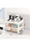 Two-Tier Light Luxury Makeup Case with Top Lid and Drawers,Large Capacity Desktop Cosmetic Organizer for Vanity and Bathroom,White Transparent - 7