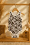 100% Cotton Natural Ribbed 3-Piece Baby Bodysuit Set with Straps and Snap Fasteners - 3