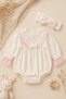 Baby Girl Lace Collar Ribbed Rampir Long Sleeve Hair Band Newborn Baby Romper