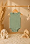 100% Cotton Natural Ribbed 3-Piece Baby Bodysuit Set with Straps and Snap Fasteners - 3