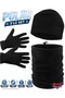 Men's Black Winter Fleece Gloves - Fleece Beanie - Fleece Neck Collar Set of 3