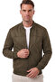 Men's Khaki Slim Fit Stretch Fabric Zippered Suede Jacket – Transitional Slim Premium Coat 2504334 - 2