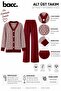 Women's Burgundy V-Neck Buttoned Cardigan and Pants Top and Bottom Knitwear Set - 3
