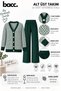 Women's Green V-Neck Buttoned Cardigan and Pants Top and Bottom Knitwear Set - 3