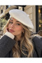 Women's Ecru Plush Painter Beret - 4