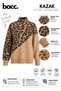 Women's Biscuit High Neck Leopard Color Block Winter Knitwear Sweater - 3