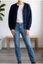 Women's Buttoned Crew Neck Ribbed Knit Cardigan - 4