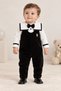 Baby Boy Velvet Bow Tie Black and White Salopet Jumpsuit Sailor Collar Stylish Special Day Birthday Outfit - 2