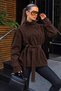 Women's Bitter Brown Suede Textured Belted Oversize Premium Coat - 3