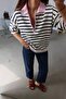 Striped Polo Neck Zipper Sweater - 2