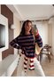 Multicolored Striped Crew Neck Slim Knit Sweater - 7063