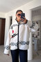 Premium Patterned Zippered Fleece Cardigan - Cream
