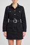 Long Sleeve Buttoned Black Denim Mini Dress - 4