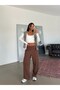Waist Folded Wide Leg Sweatpants - Brown
