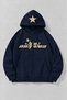 Unisex Los Angeles Star Printed Three-Yarn Combed Cotton Fabric Hooded Zippered Navy Blue Cardigan
