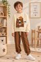 Front and Back Teddy Bear Printed Boys' Tracksuit Set, Ages 3-10