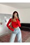Square Neck Double Layered Long Sleeve Blouse - Red