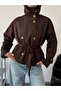 Women's Stand Collar Belted Trench Coat-5057-L - Brown - 2