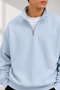Unisex Set of 3 Half-Zipper Stand Collar 100% Cotton Soft Textured Fleece Inside Sweatshirt Plain Pullover (3 Pcs) - 3