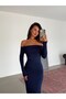 Madonna Collar Long Dress - Navy Blue - 6