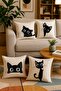 Player Kitten Patterned 4-Piece Throw Pillow Cover Set - 2