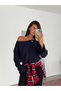 Off-Shoulder Wide Sleeve Blouse - Navy Blue - 5