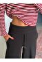 Waist Folded Wide Leg Sweatpants - Black - 5