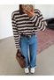 Polo Collar Striped Sweatshirt - Brown - 4
