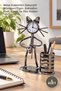 5 Pieces Metal Saxophone Playing Cat Table Clock – Decorative Musician Figure with Metal Pen Holder, Saxophone Cat, Clock and Pen Holder