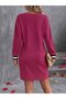 Women's Long Sleeve V-Neck Sleeve and Collar End Stripe Patterned Camisole Mini Dress - 6