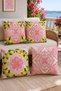 Pink Tile and Lemons Patterned 4-Piece Throw Pillow Cover Set