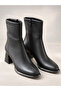 Women's Black 5 cm Block Heeled, Blunt Toe, Zippered, Stylish Socket Boots - 4