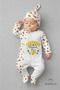 Newborn Baby Romper Hat Set with Dad's Honey Written on It, Bee Pattern, 100% Cotton, Snap Fastener Baby Romper