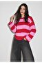 Women's Navy Blue Red Striped Crew Neck Oversize Sweatshirt